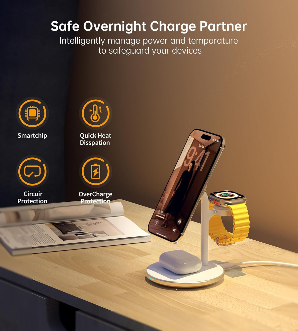 3 in 1 Magnetic Wireless Charging Station for Apple Devices,15W