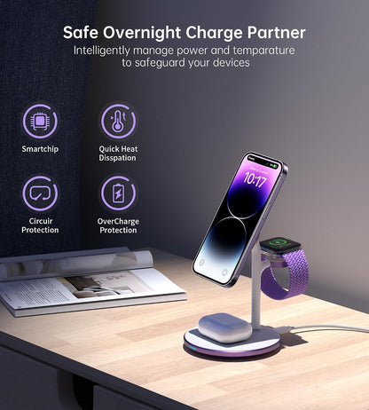3 in 1 Magnetic Wireless Charging Station for Apple Devices,15W