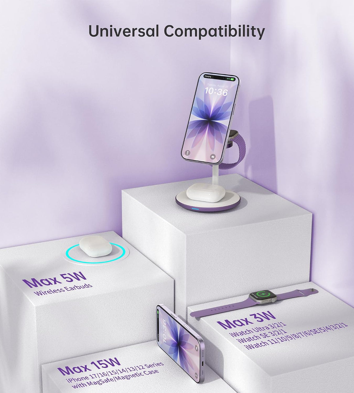 3 in 1 Magnetic Wireless Charging Station for Apple Devices,15W