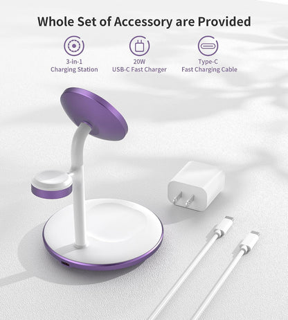 3 in 1 Magnetic Wireless Charging Station for Apple Devices,15W