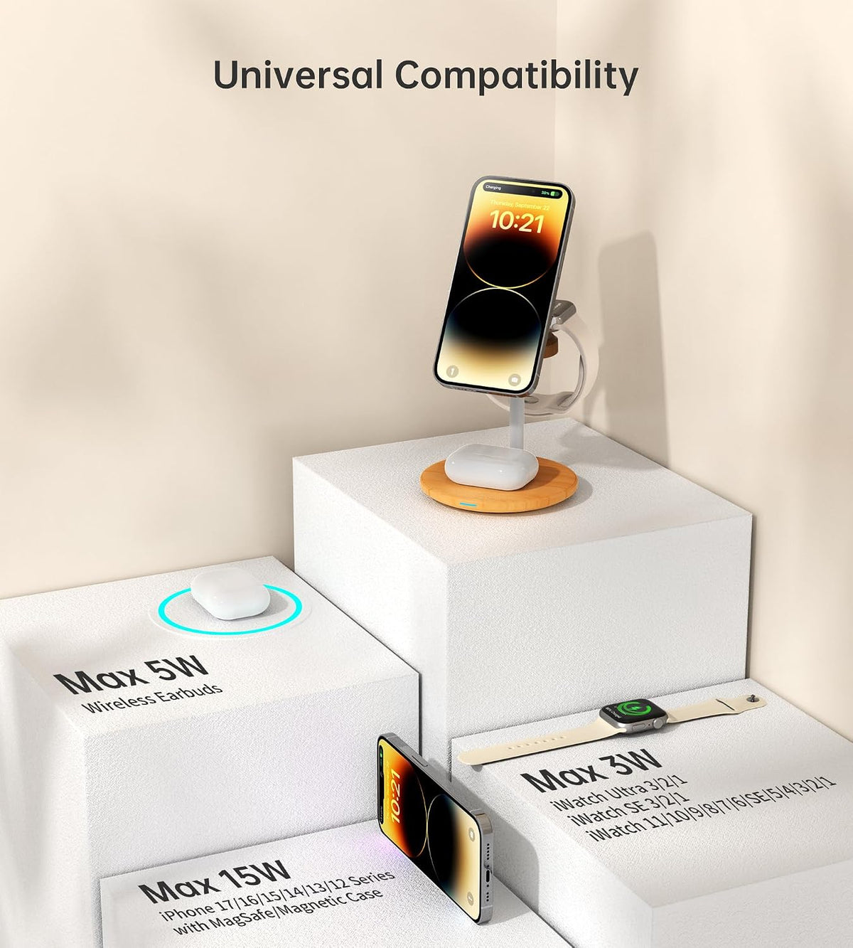 3 in 1 Magnetic Wireless Charging Station for Apple Devices,15W