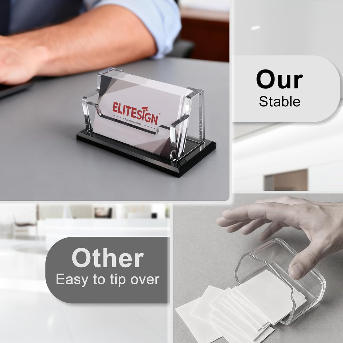 Business Card Holder - Acrylic Business Card Display for Desk, Cards Organizer for Office, Reception, Vendor Booth and Trade Shows,Holds 60 to 80 Cards