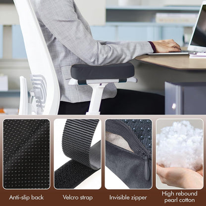2-Pack Non-Slip Armrest Pads for Office & Gaming Chairs - Ergonomic Forearm Support Pillow for Desk, Computer & Wheelchair, Pressure Relief Cushions,Dark Gray
