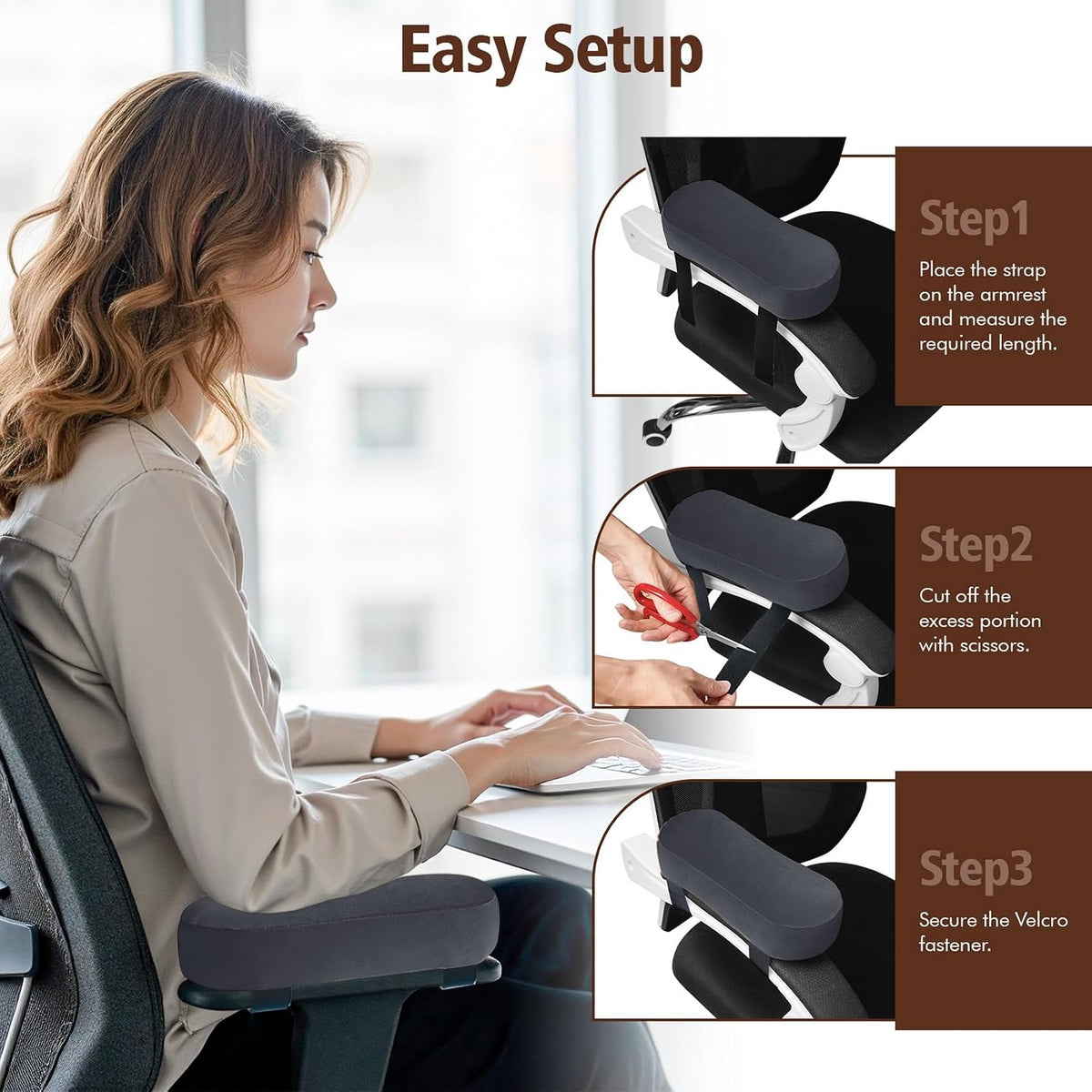 2-Pack Non-Slip Armrest Pads for Office & Gaming Chairs - Ergonomic Forearm Support Pillow for Desk, Computer & Wheelchair, Pressure Relief Cushions,Dark Gray