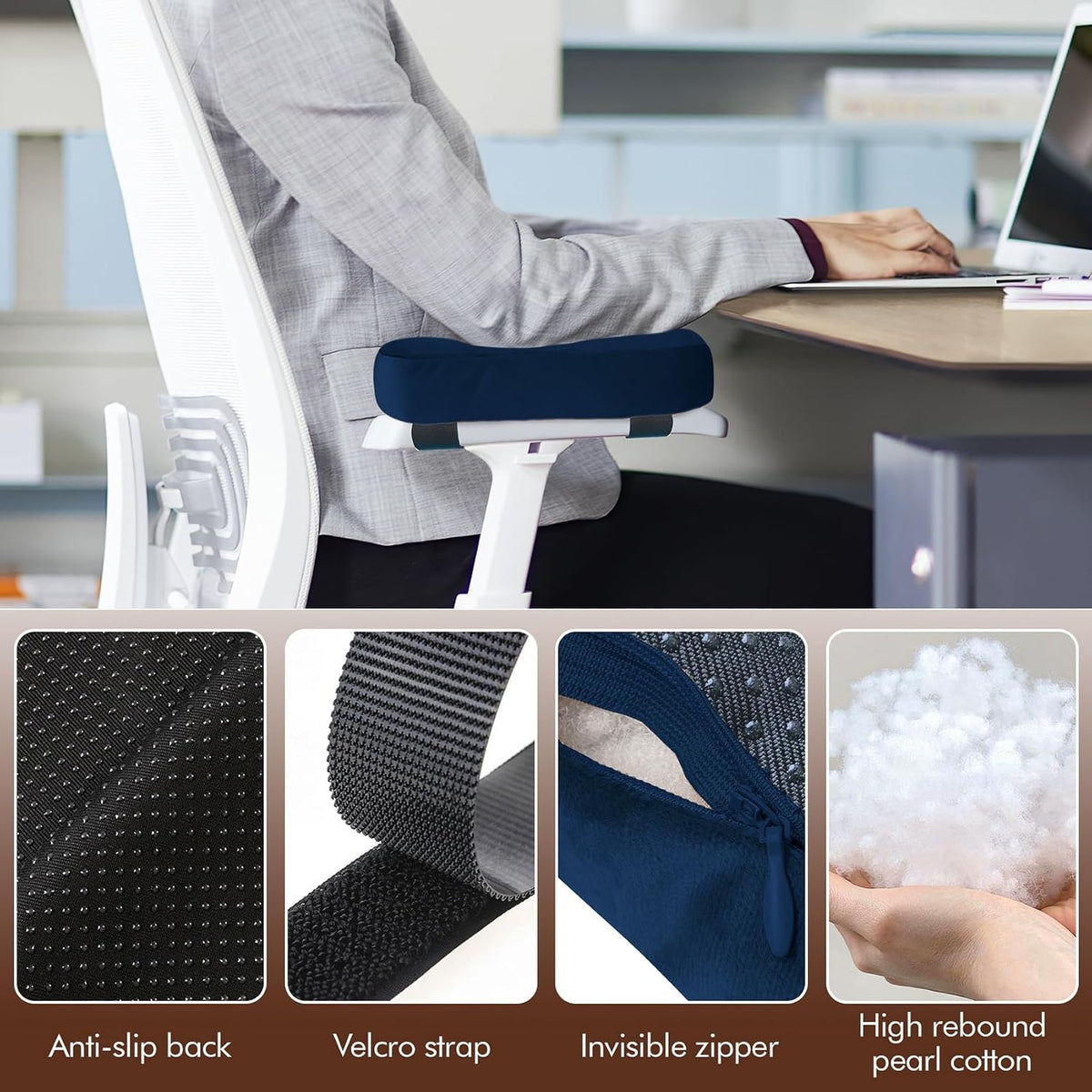 2-Pack Non-Slip Armrest Pads for Office & Gaming Chairs - Ergonomic Forearm Support Pillow for Desk, Computer & Wheelchair, Pressure Relief Cushions,Dark Gray