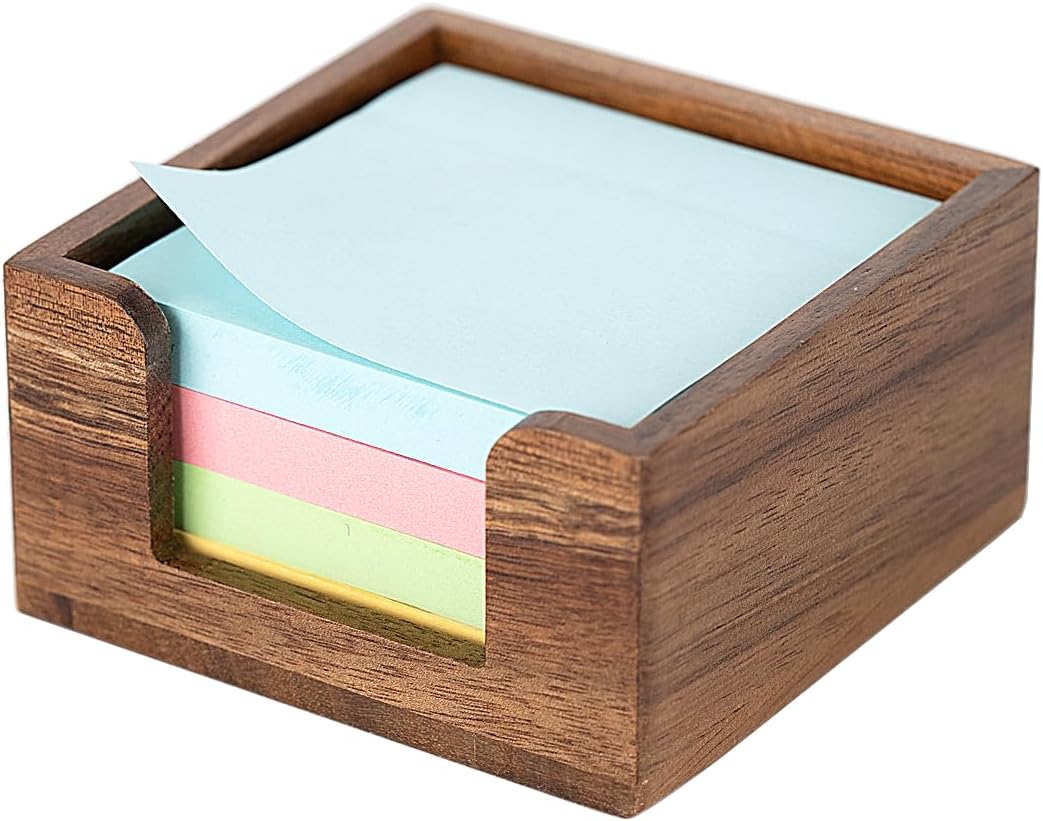Acacia Wood Sticky Note Holder, Post It Note Dispenser for Office Desk Accessories, Self Stick Note Pad Holder, Memo Pad Holder Dispenser Organizer for School Office Desk Supplies, Brown