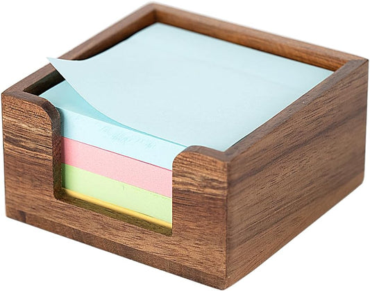 Acacia Wood Sticky Note Holder, Post It Note Dispenser for Office Desk Accessories, Self Stick Note Pad Holder, Memo Pad Holder Dispenser Organizer for School Office Desk Supplies, Brown