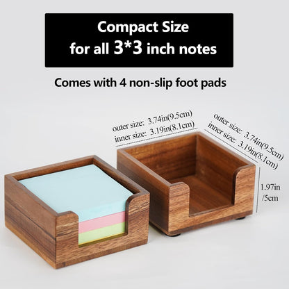 Acacia Wood Sticky Note Holder, Post It Note Dispenser for Office Desk Accessories, Self Stick Note Pad Holder, Memo Pad Holder Dispenser Organizer for School Office Desk Supplies, Brown