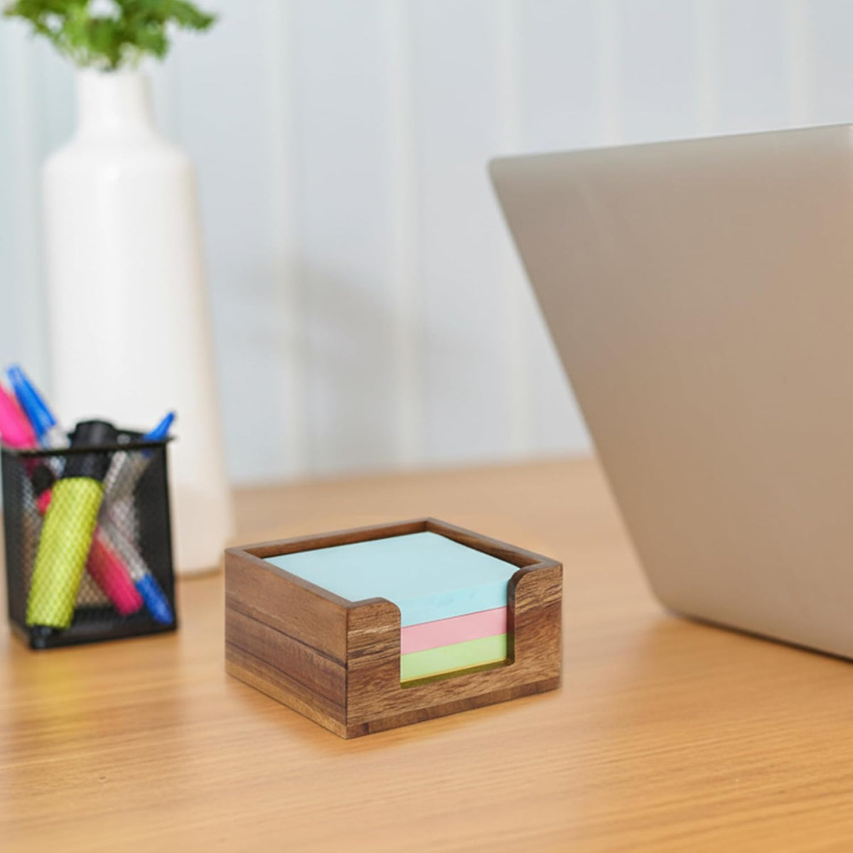 Acacia Wood Sticky Note Holder, Post It Note Dispenser for Office Desk Accessories, Self Stick Note Pad Holder, Memo Pad Holder Dispenser Organizer for School Office Desk Supplies, Brown