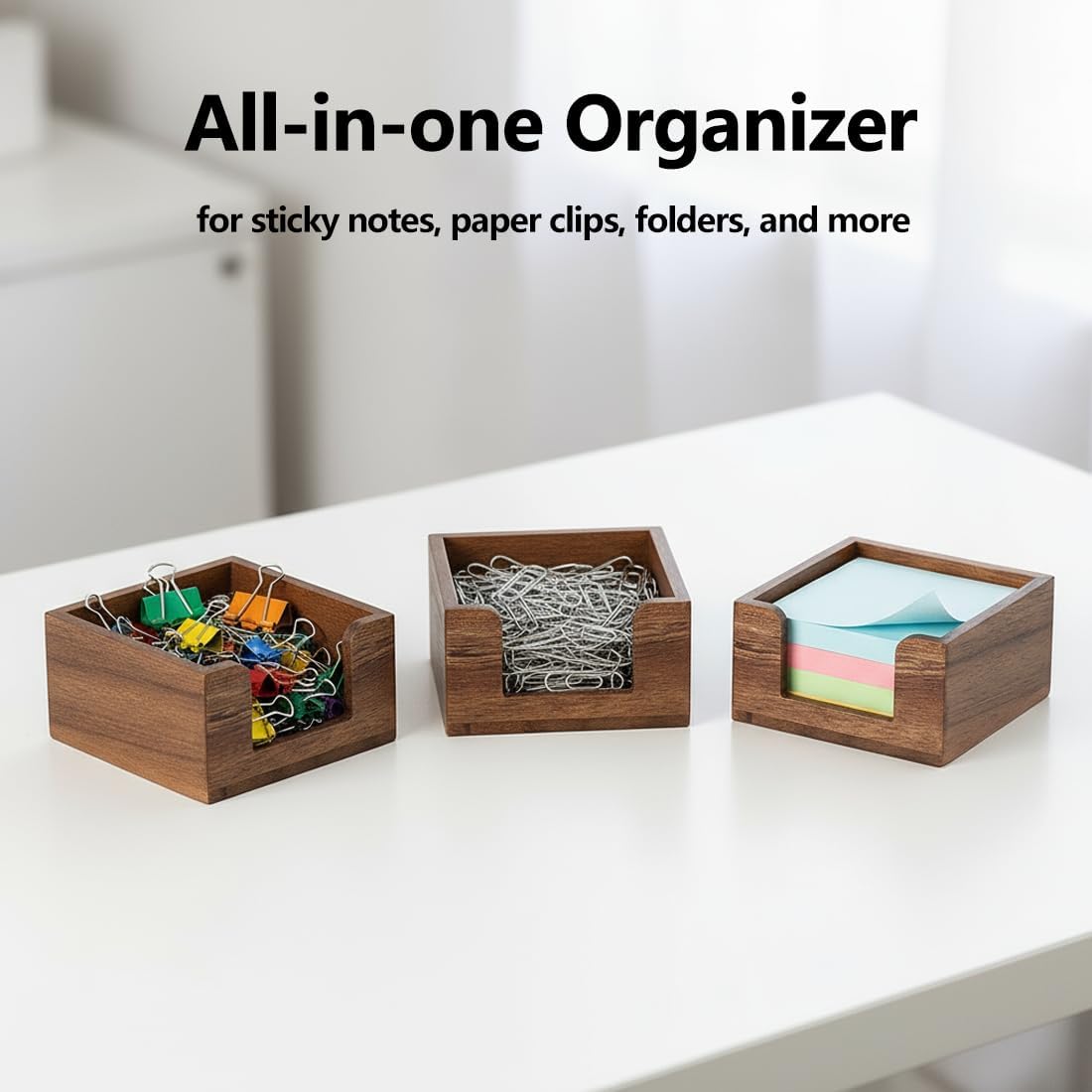 Acacia Wood Sticky Note Holder, Post It Note Dispenser for Office Desk Accessories, Self Stick Note Pad Holder, Memo Pad Holder Dispenser Organizer for School Office Desk Supplies, Brown