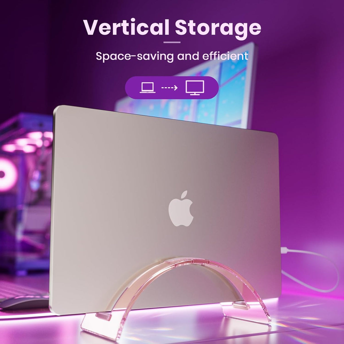 Acrylic Vertical Laptop Stand for Desk,Acrylic Invisible Desktop Notebook Dock,Vertical Laptop Holder Space-Saving Organizer for All MacBook, Surface, Samsung, HP, Dell