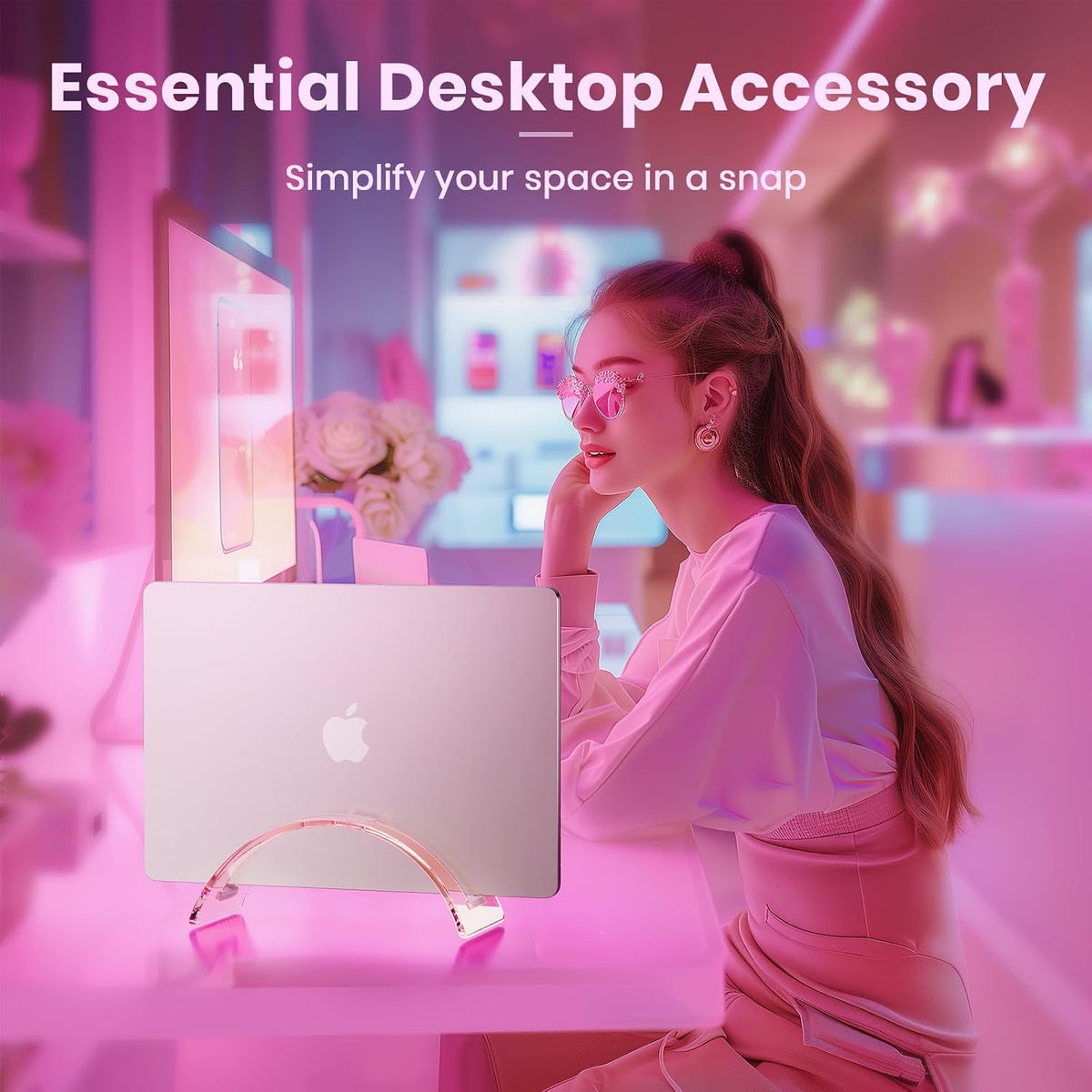 Acrylic Vertical Laptop Stand for Desk,Acrylic Invisible Desktop Notebook Dock,Vertical Laptop Holder Space-Saving Organizer for All MacBook, Surface, Samsung, HP, Dell