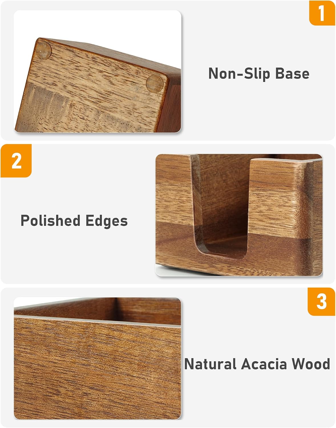 Acacia Wood Sticky Note Holder, Post It Note Dispenser for Office Desk, 3x3 Sticky Notes Organizer, Wooden Memo Pad Holder for Desk Home Accessories, No Pads Included (Sticky Note Holder)