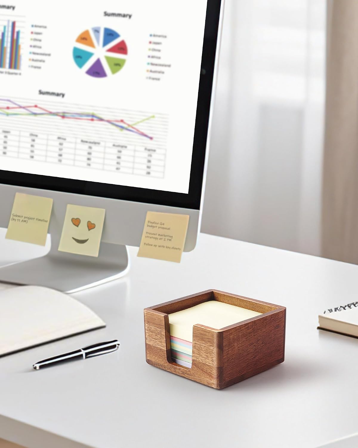 Acacia Wood Sticky Note Holder, Post It Note Dispenser for Office Desk, 3x3 Sticky Notes Organizer, Wooden Memo Pad Holder for Desk Home Accessories, No Pads Included (Sticky Note Holder)