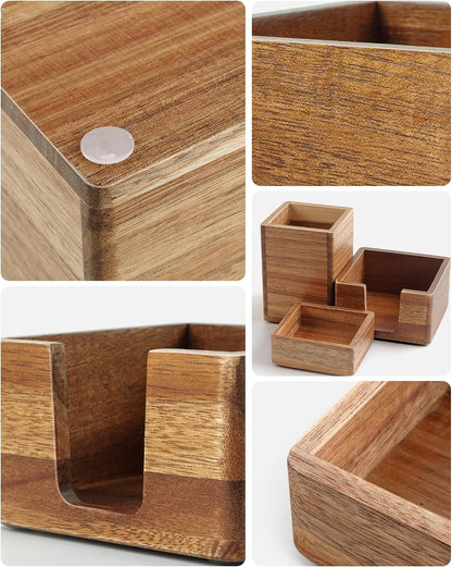 Acacia Wood Sticky Note Holder, Post It Note Dispenser for Office Desk, 3x3 Sticky Notes Organizer, Wooden Memo Pad Holder for Desk Home Accessories, No Pads Included (Sticky Note Holder)