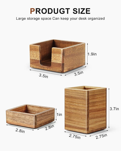 Acacia Wood Sticky Note Holder, Post It Note Dispenser for Office Desk, 3x3 Sticky Notes Organizer, Wooden Memo Pad Holder for Desk Home Accessories, No Pads Included (Sticky Note Holder)