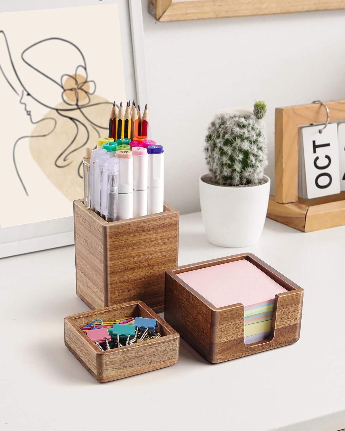 Acacia Wood Sticky Note Holder, Post It Note Dispenser for Office Desk, 3x3 Sticky Notes Organizer, Wooden Memo Pad Holder for Desk Home Accessories, No Pads Included (Sticky Note Holder)