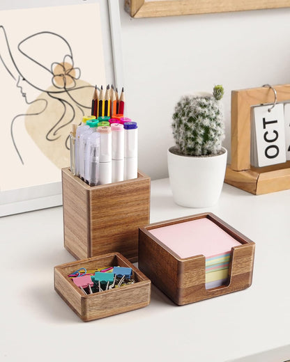 Acacia Wood Sticky Note Holder, Post It Note Dispenser for Office Desk, 3x3 Sticky Notes Organizer, Wooden Memo Pad Holder for Desk Home Accessories, No Pads Included (Sticky Note Holder)