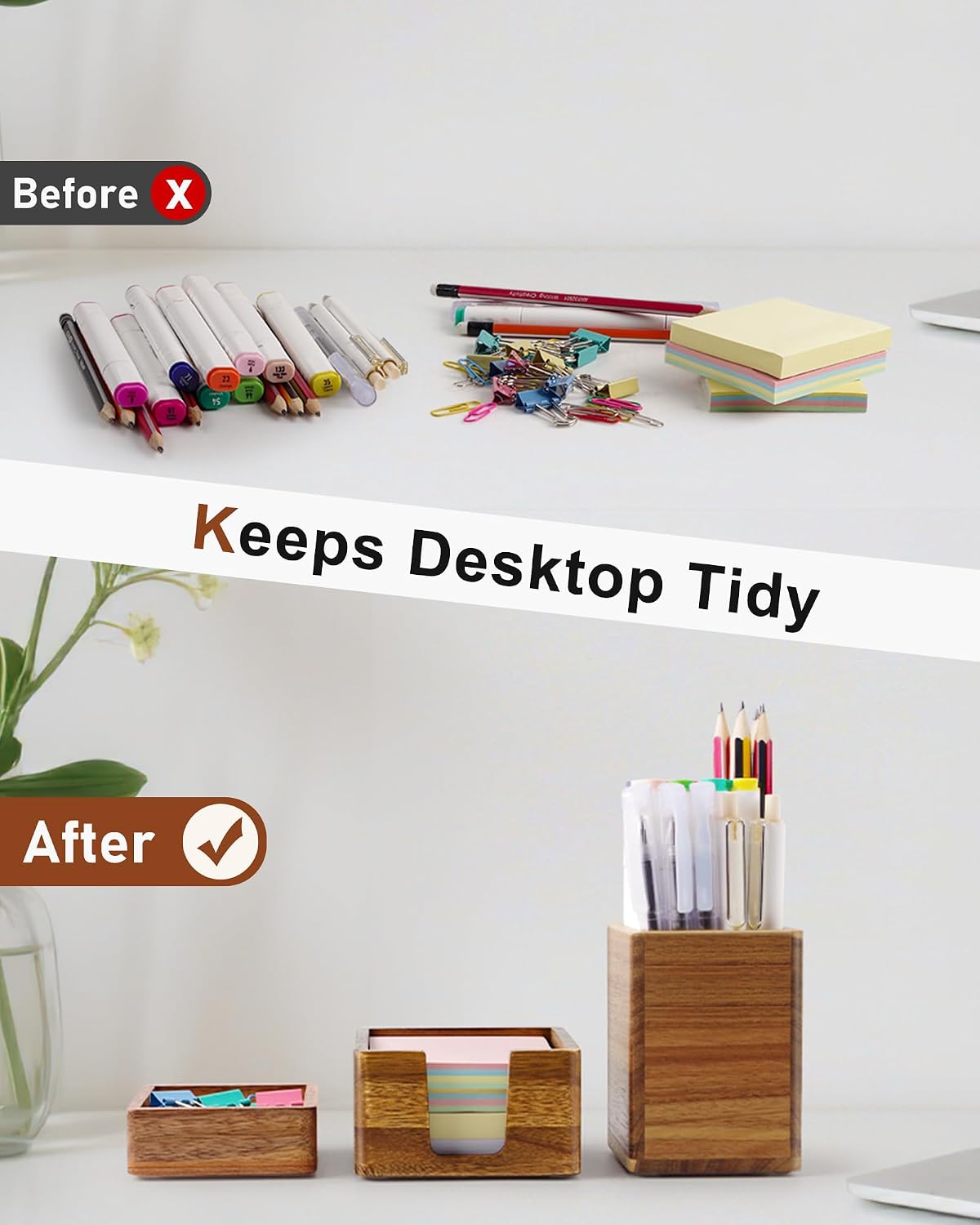 Acacia Wood Sticky Note Holder, Post It Note Dispenser for Office Desk, 3x3 Sticky Notes Organizer, Wooden Memo Pad Holder for Desk Home Accessories, No Pads Included (Sticky Note Holder)