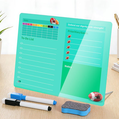 Desktop Acrylic Dry Erase Board, 12x10 inches to-Do List Planner, Tabletop Whiteboard with Stand Office Supplies Includes 2 Markers & 1 Eraser, Pink Rose Pattern