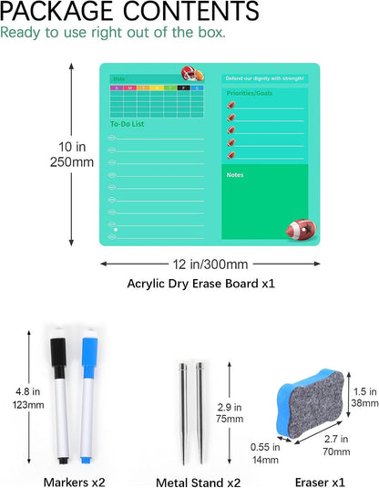 Desktop Acrylic Dry Erase Board, 12x10 inches to-Do List Planner, Tabletop Whiteboard with Stand Office Supplies Includes 2 Markers & 1 Eraser, Pink Rose Pattern
