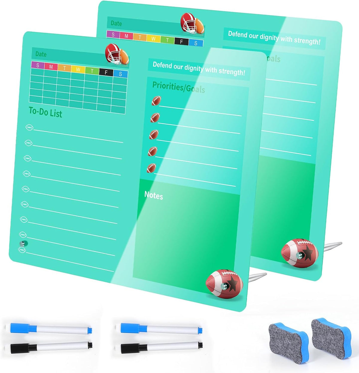 Desktop Acrylic Dry Erase Board, 12x10 inches to-Do List Planner, Tabletop Whiteboard with Stand Office Supplies Includes 2 Markers & 1 Eraser, Pink Rose Pattern