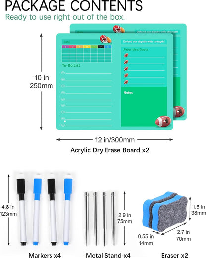 Desktop Acrylic Dry Erase Board, 12x10 inches to-Do List Planner, Tabletop Whiteboard with Stand Office Supplies Includes 2 Markers & 1 Eraser, Pink Rose Pattern
