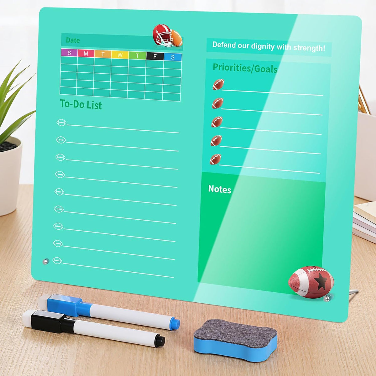 Desktop Acrylic Dry Erase Board, 12x10 inches to-Do List Planner, Tabletop Whiteboard with Stand Office Supplies Includes 2 Markers & 1 Eraser, Pink Rose Pattern