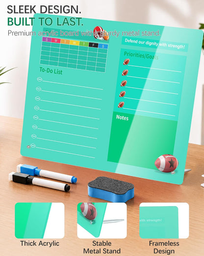Desktop Acrylic Dry Erase Board, 12x10 inches to-Do List Planner, Tabletop Whiteboard with Stand Office Supplies Includes 2 Markers & 1 Eraser, Pink Rose Pattern