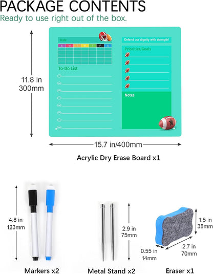 Desktop Acrylic Dry Erase Board, 12x10 inches to-Do List Planner, Tabletop Whiteboard with Stand Office Supplies Includes 2 Markers & 1 Eraser, Pink Rose Pattern
