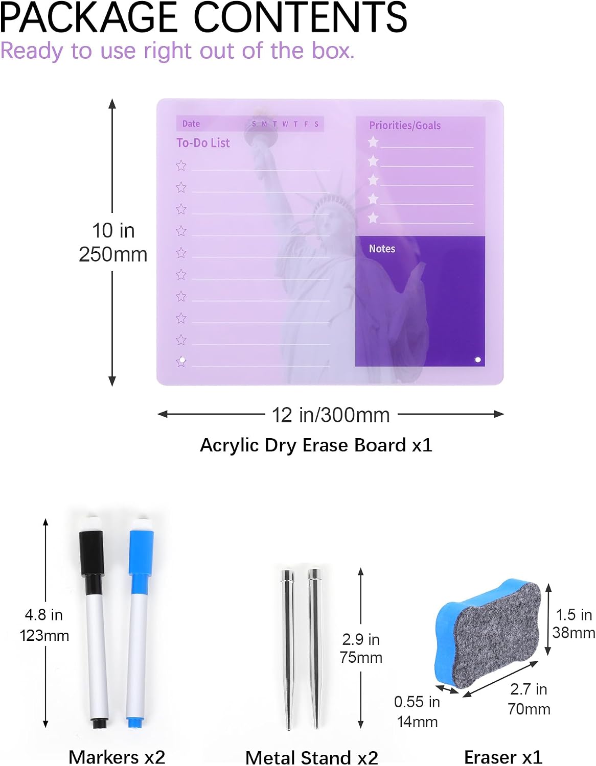 Desktop Acrylic Dry Erase Board, 12x10 inches to-Do List Planner, Tabletop Whiteboard with Stand Office Supplies Includes 2 Markers & 1 Eraser, Pink Rose Pattern