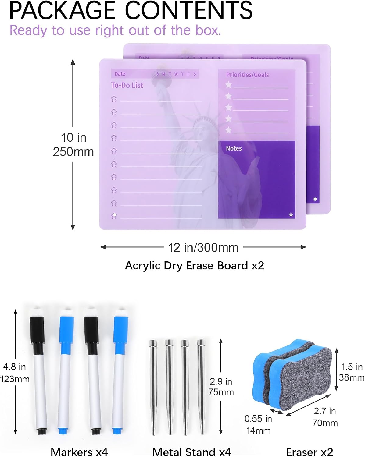 Desktop Acrylic Dry Erase Board, 12x10 inches to-Do List Planner, Tabletop Whiteboard with Stand Office Supplies Includes 2 Markers & 1 Eraser, Pink Rose Pattern