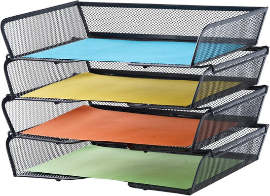 4 Tier Mesh Stackable File Trays Letter Trays,Black