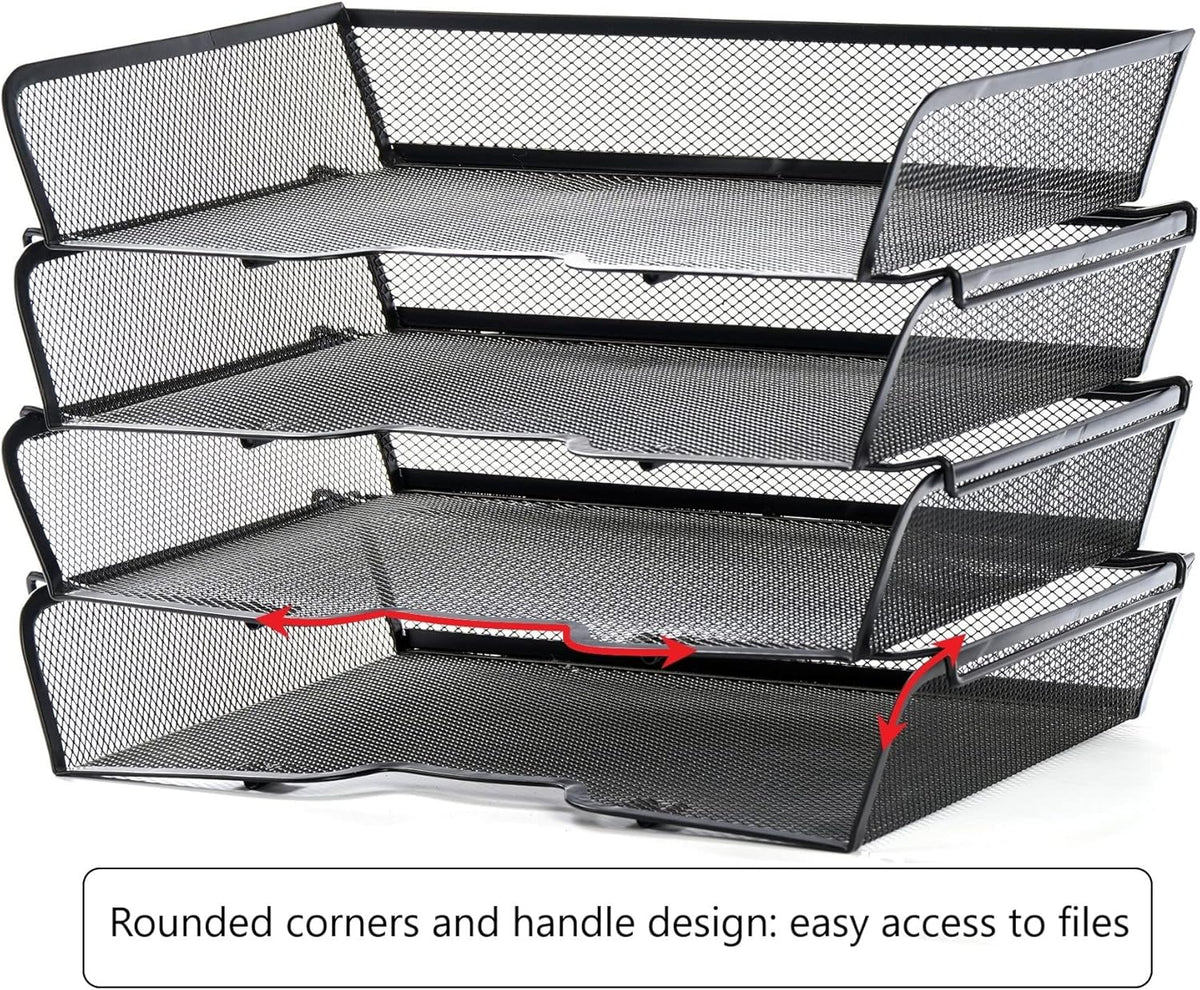 4 Tier Mesh Stackable File Trays Letter Trays,Black