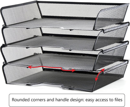 4 Tier Mesh Stackable File Trays Letter Trays,Black