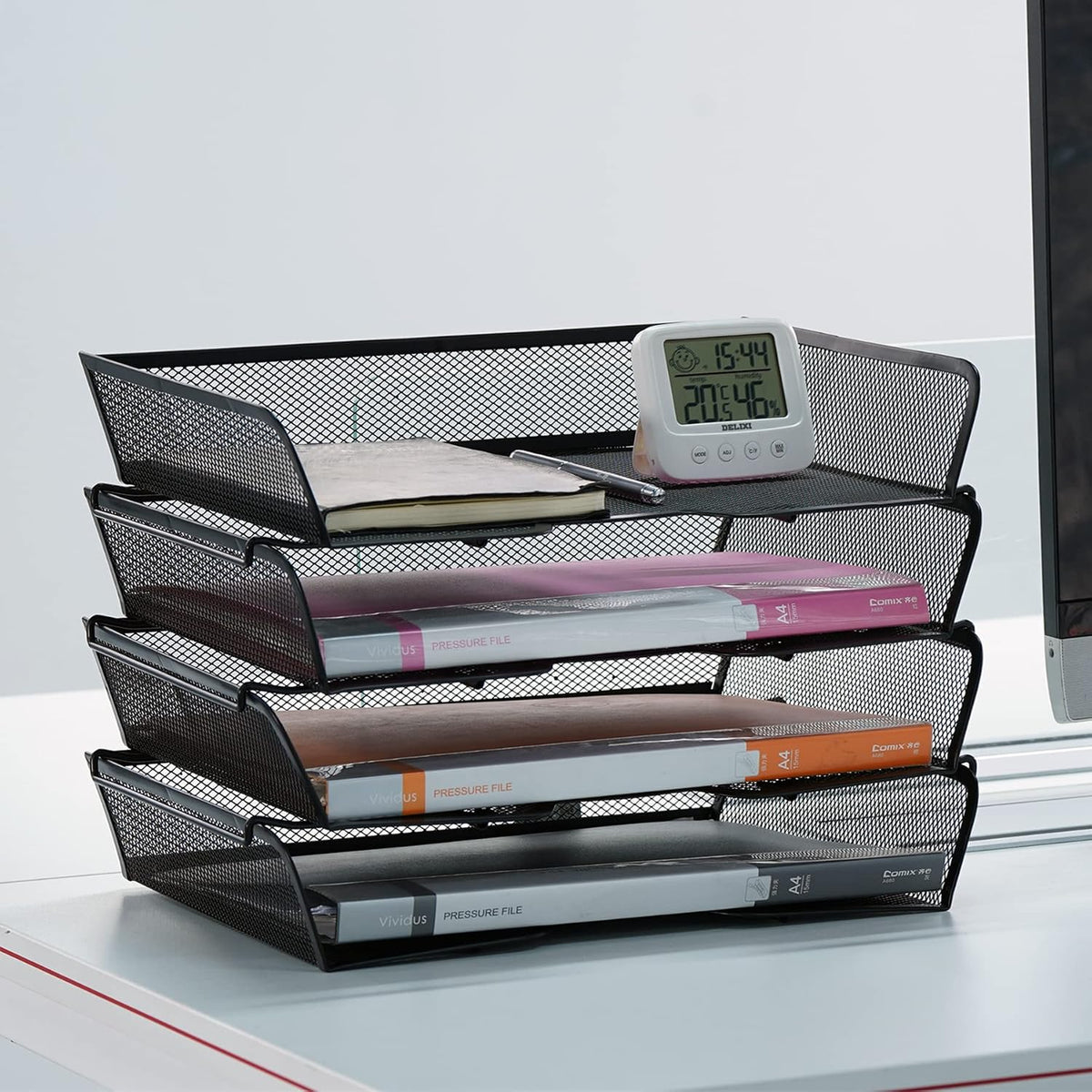 4 Tier Mesh Stackable File Trays Letter Trays,Black