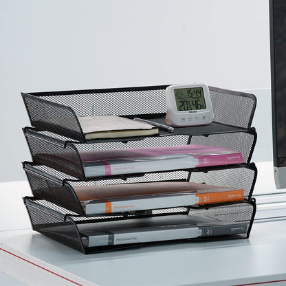 4 Tier Mesh Stackable File Trays Letter Trays,Black