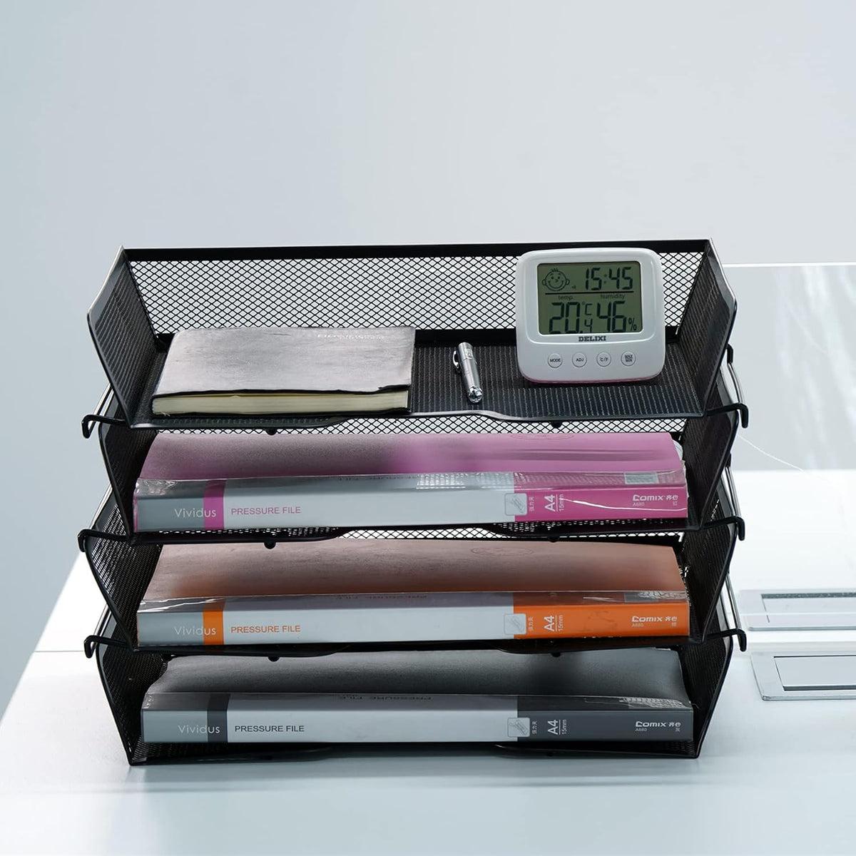 4 Tier Mesh Stackable File Trays Letter Trays,Black