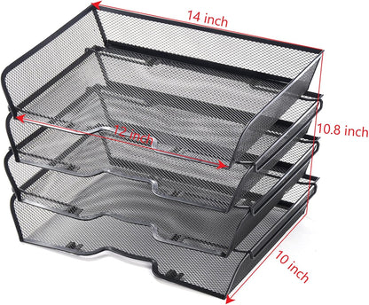 4 Tier Mesh Stackable File Trays Letter Trays,Black