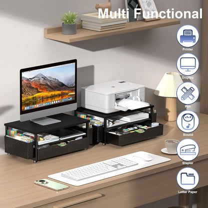 Computer Monitor Stand with Drawer and 2 Pen Holders, Black
