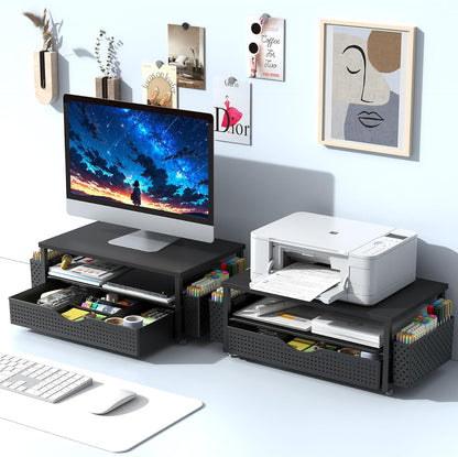 Computer Monitor Stand with Drawer and 2 Pen Holders, Black