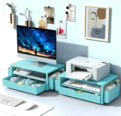 Computer Monitor Stand with Drawer and 2 Pen Holders, Black
