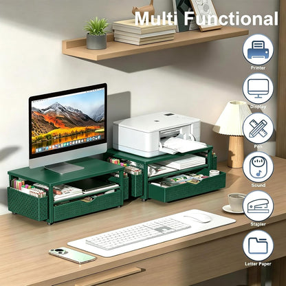 Computer Monitor Stand with Drawer and 2 Pen Holders, Black