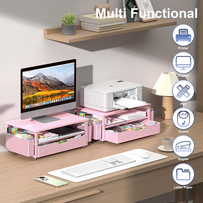 Computer Monitor Stand with Drawer and 2 Pen Holders, Black