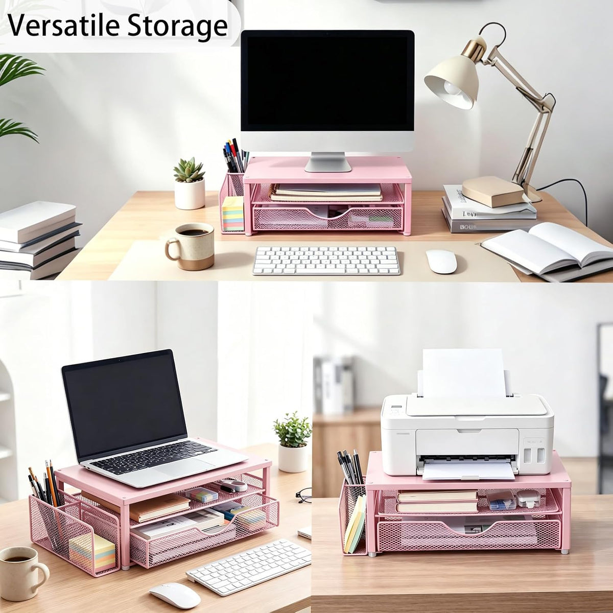 Computer Monitor Stand with Drawer and 2 Pen Holders, Black