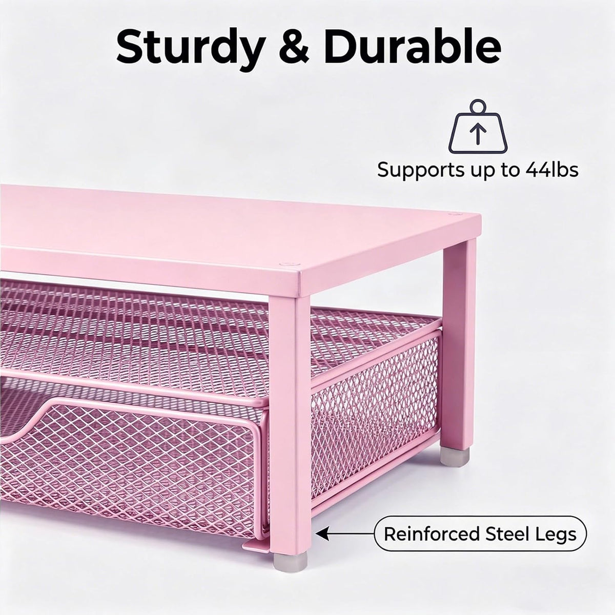 Computer Monitor Stand with Drawer and 2 Pen Holders, Black