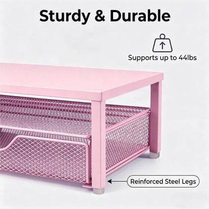 Computer Monitor Stand with Drawer and 2 Pen Holders, Black
