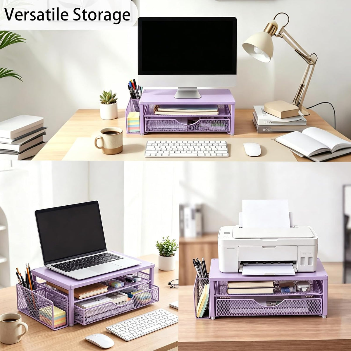 Computer Monitor Stand with Drawer and 2 Pen Holders, Black