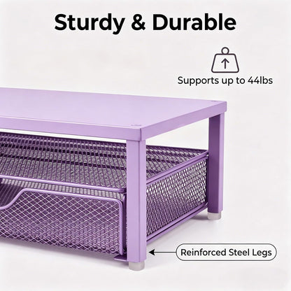 Computer Monitor Stand with Drawer and 2 Pen Holders, Black