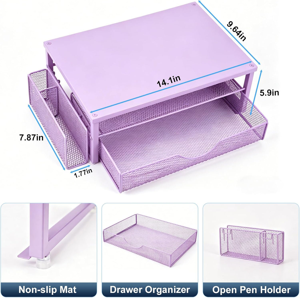 Computer Monitor Stand with Drawer and 2 Pen Holders, Black